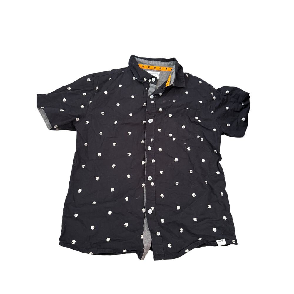 Free Planet Boys 10/12 Skull Print Button Down Shirt Black